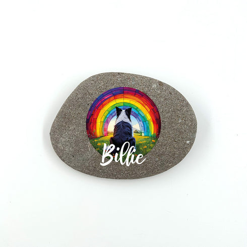 Rainbow Border Collie Personalised Pebble
